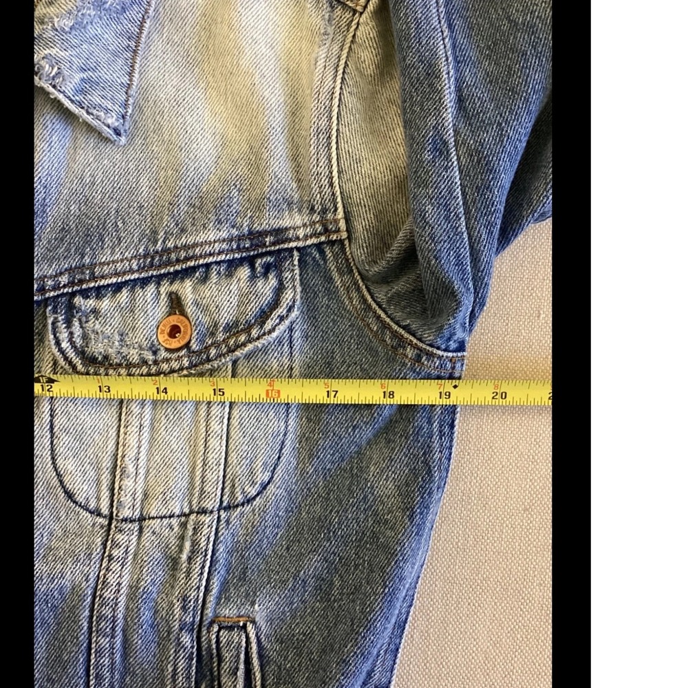 NSF Womens Blue Ombre Distressed Denim Trucker Jacket Made in USA Small Faded - Picture 9 of 11
